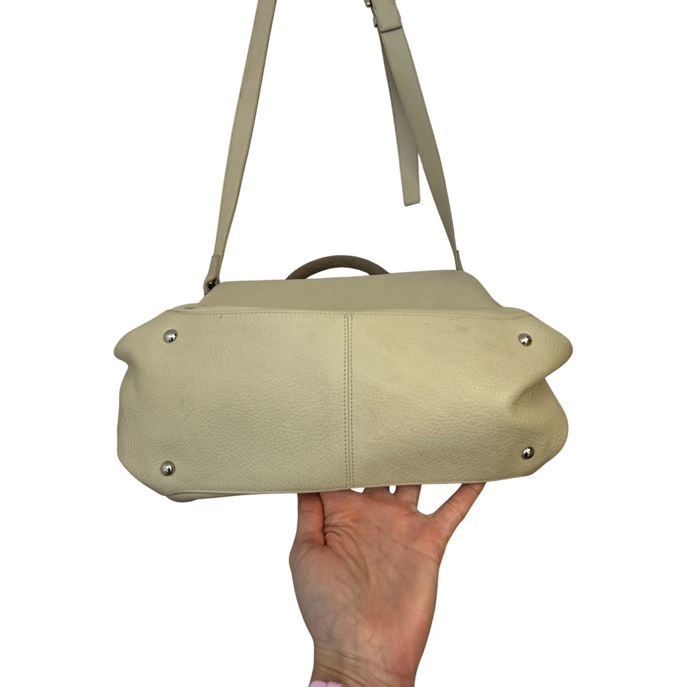 Akris Pebbled Leather Top Handle Shoulder Crossbody Bag‎ Ivory Wood Clasp - Picture 14 of 16